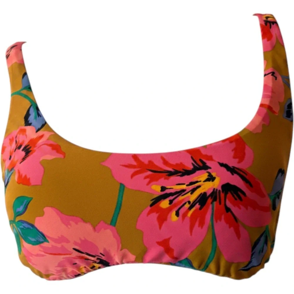 Billabong Bikini Top Womens Medium Yellow Floral Excellent Scoop Neck XT301BBE